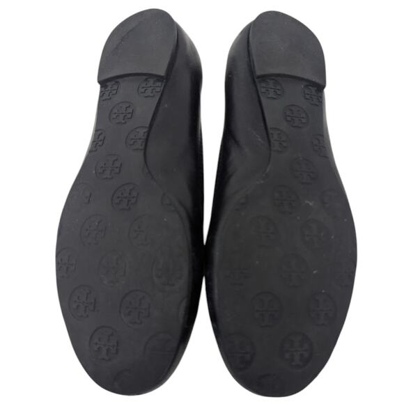 Tory Burch Minnie Black Leather Ballet Flats Gold Logo Size 8.5 - Picture 6 of 6